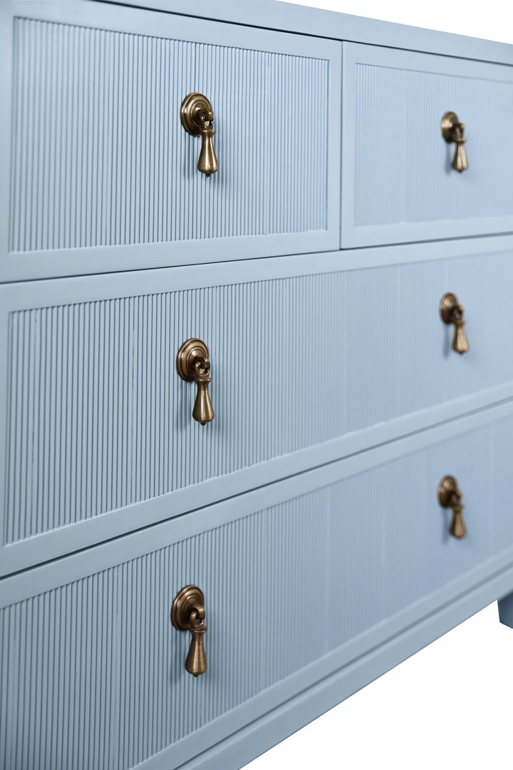 Four Drawer Chest With Fluted Drawer Fronts In Matte Light Blue Lacquer - PASCAL LB