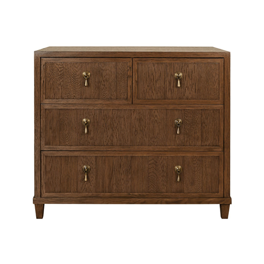 Four Drawer Chest With Fluted Drawer Fronts In Provincial Brown Oak - PASCAL PBO