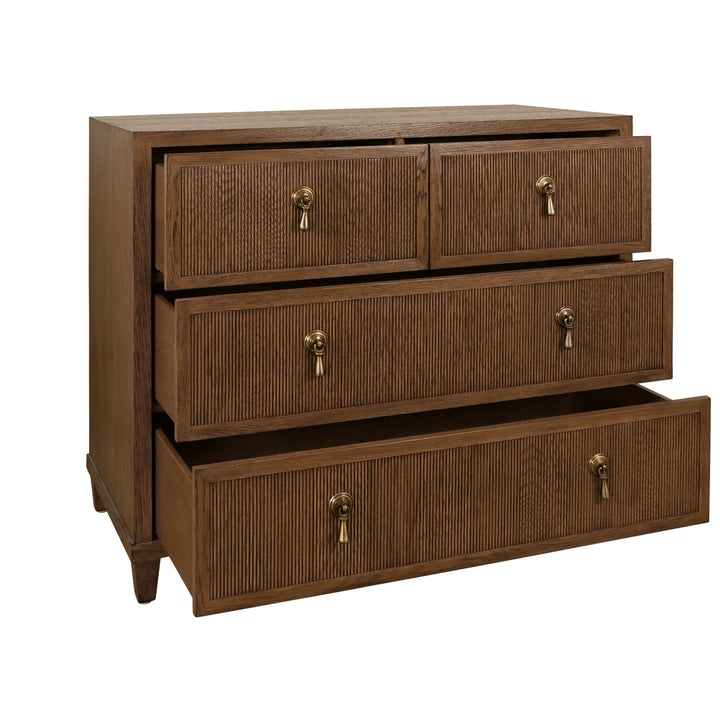 Four Drawer Chest With Fluted Drawer Fronts In Provincial Brown Oak - PASCAL PBO