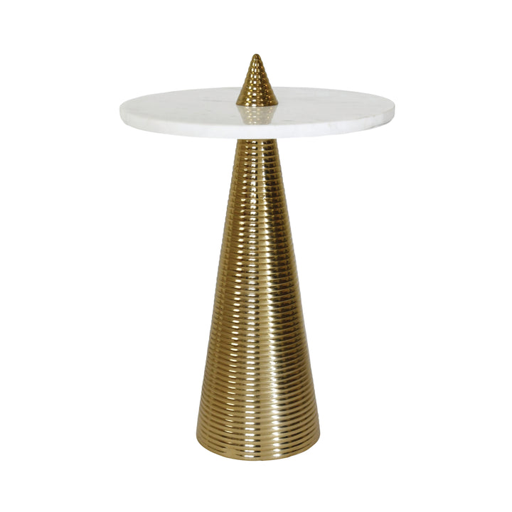 Round Side Table With Conical Coiled Brass Base And White Marble Top


 - PASHA