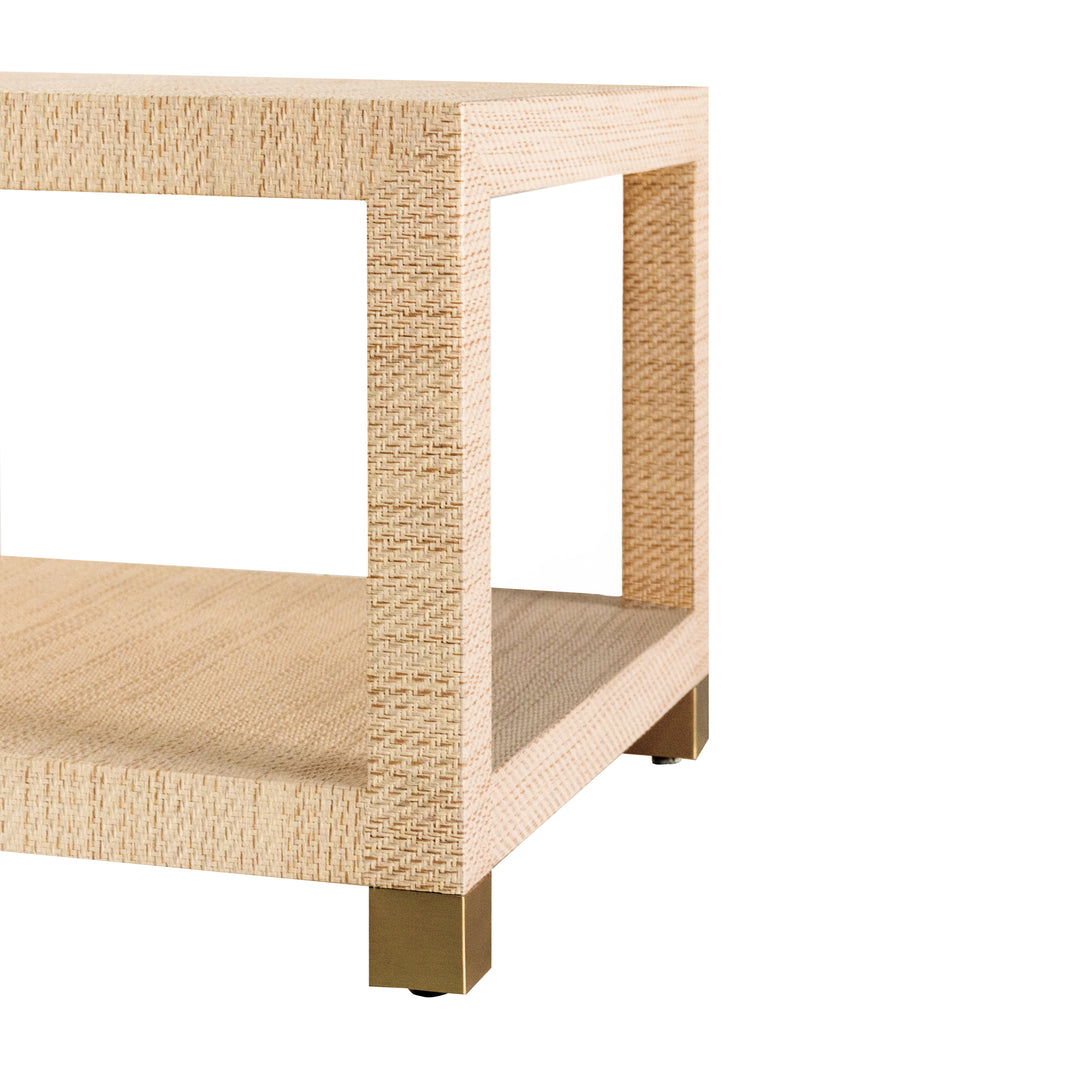 Coffee Table With Antique Brass Foot Caps In Natural Grasscloth - PATRICIA NAT