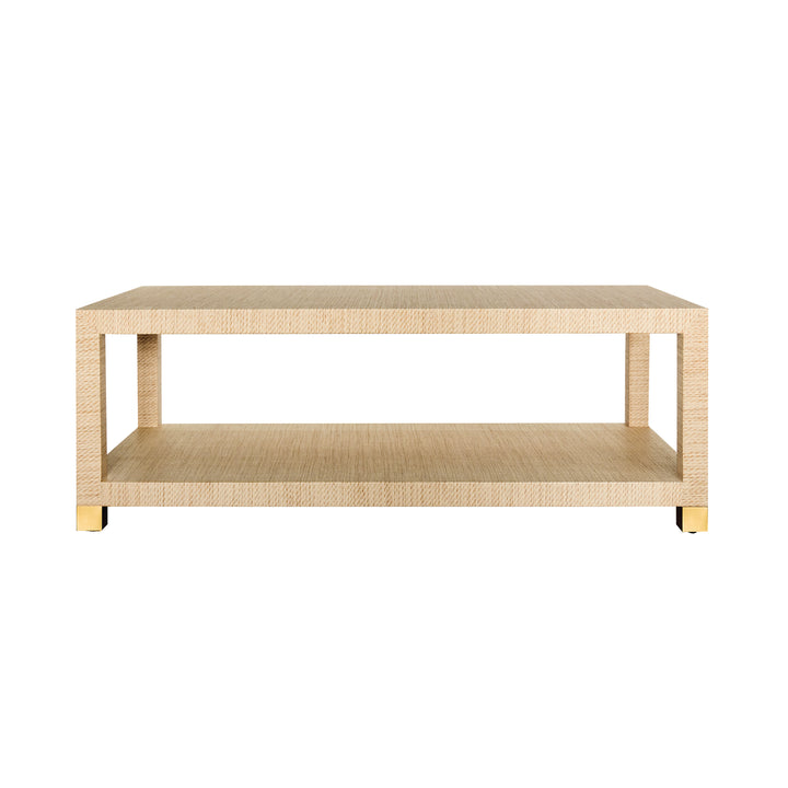 Coffee Table With Antique Brass Foot Caps In Natural Grasscloth - PATRICIA NAT