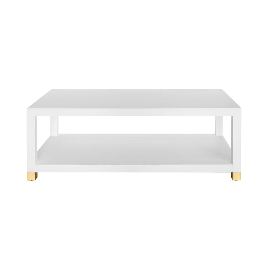 Coffee Table With Antique Brass Foot Caps In Matte White Lacquer - PATRICIA WH