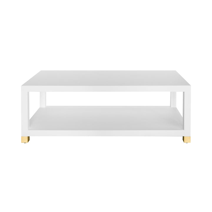 Coffee Table With Antique Brass Foot Caps In Matte White Lacquer - PATRICIA WH