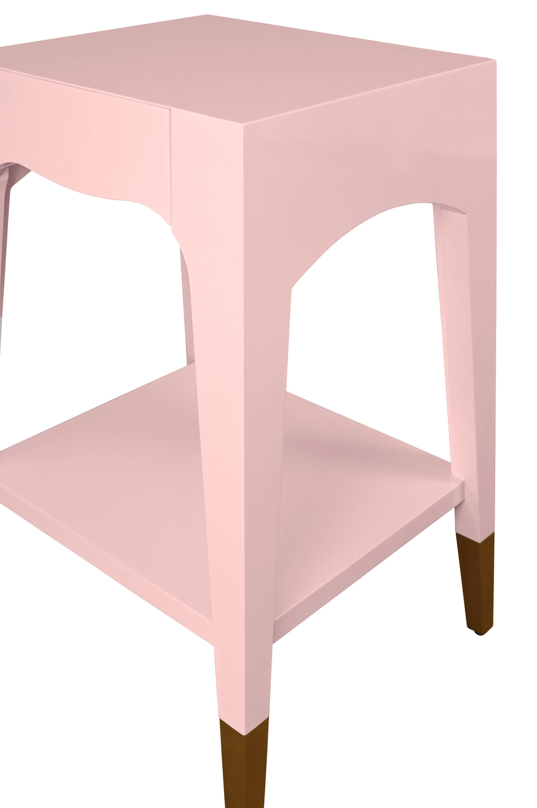 Tapered Leg One Drawer Side Table With Antique Brass Foot Caps In Rose Lacquer - PATTI PI