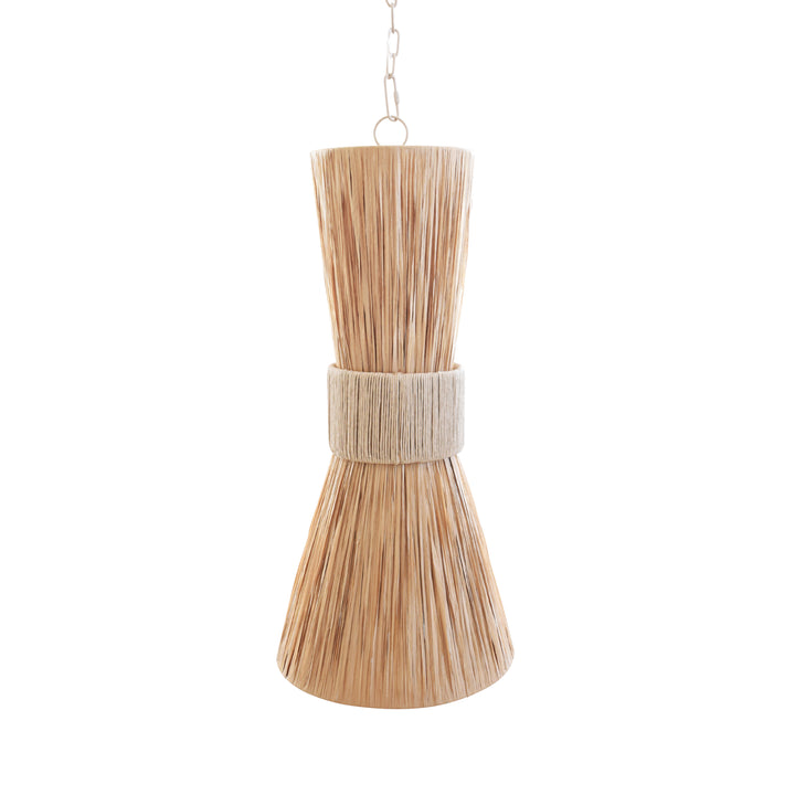 Elongated Hourglass Pendant Wrapped In Natural Rafia - PAX