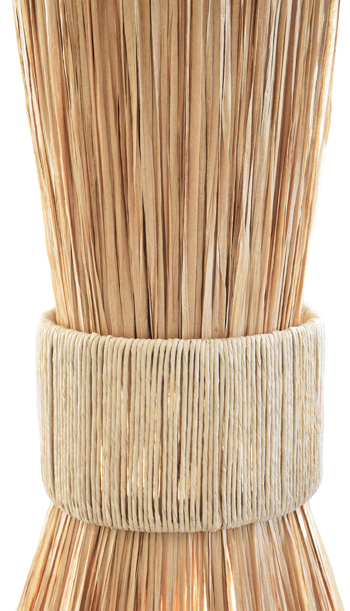 Elongated Hourglass Pendant Wrapped In Natural Rafia - PAX