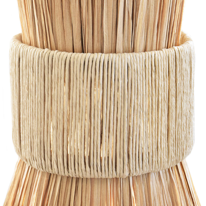 Elongated Hourglass Pendant Wrapped In Natural Rafia - PAX
