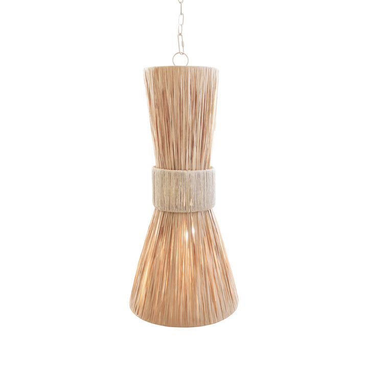 Elongated Hourglass Pendant Wrapped In Natural Rafia - PAX