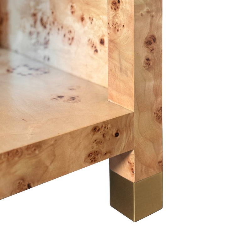 One Drawer Side Table With Rattan Wrapped Handle In Burl Wood - PELHAM BW