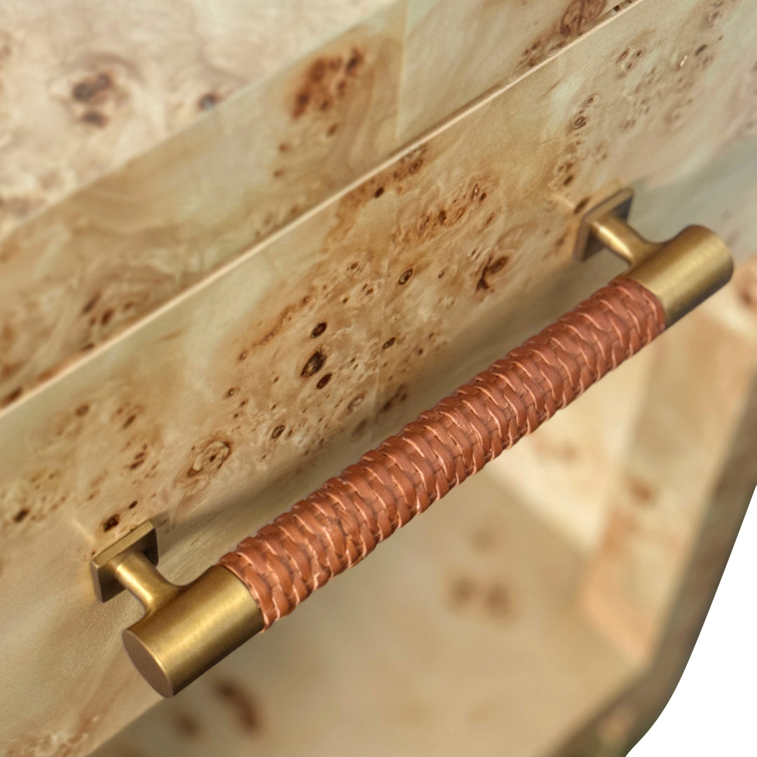 One Drawer Side Table With Rattan Wrapped Handle In Burl Wood - PELHAM BW