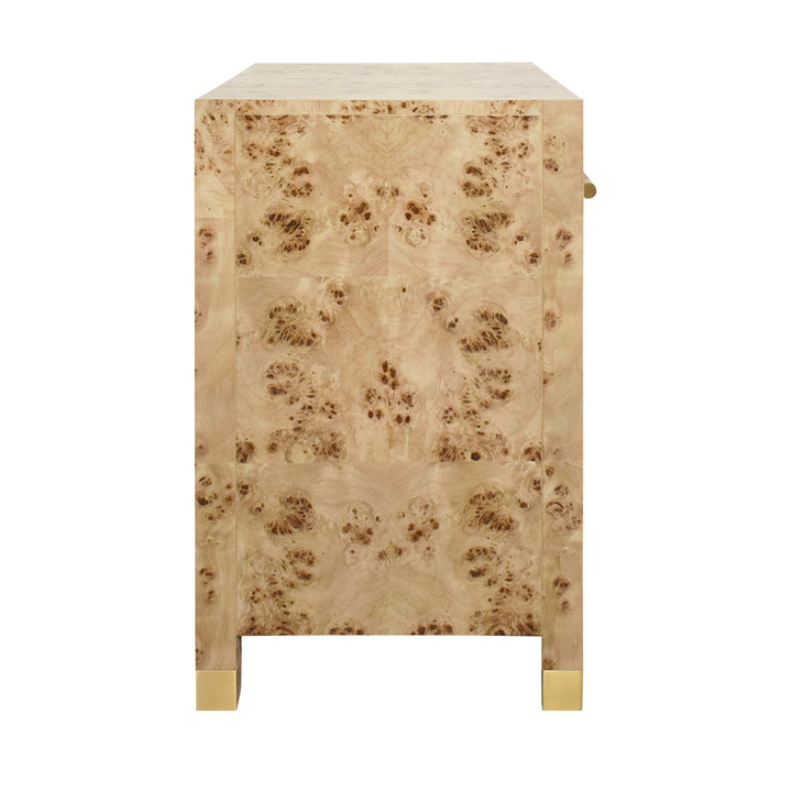 One Drawer Side Table With Rattan Wrapped Handle In Burl Wood - PELHAM BW