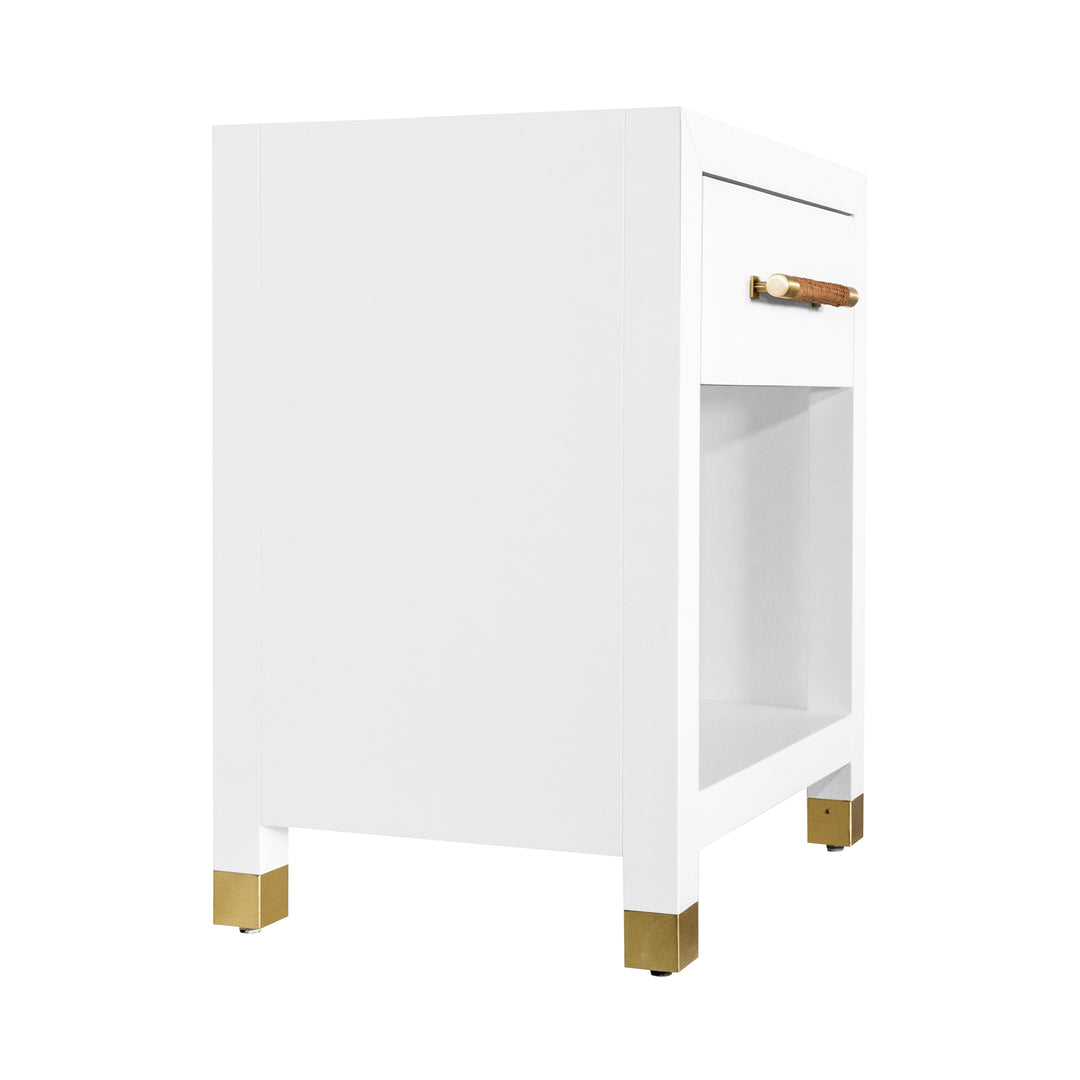 One Drawer Side Table With Rattan Wrapped Handle In Matte White Lacquer - PELHAM WH
