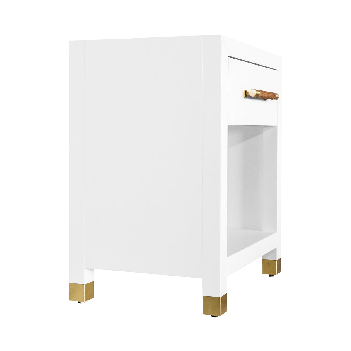 One Drawer Side Table With Rattan Wrapped Handle In Matte White Lacquer - PELHAM WH