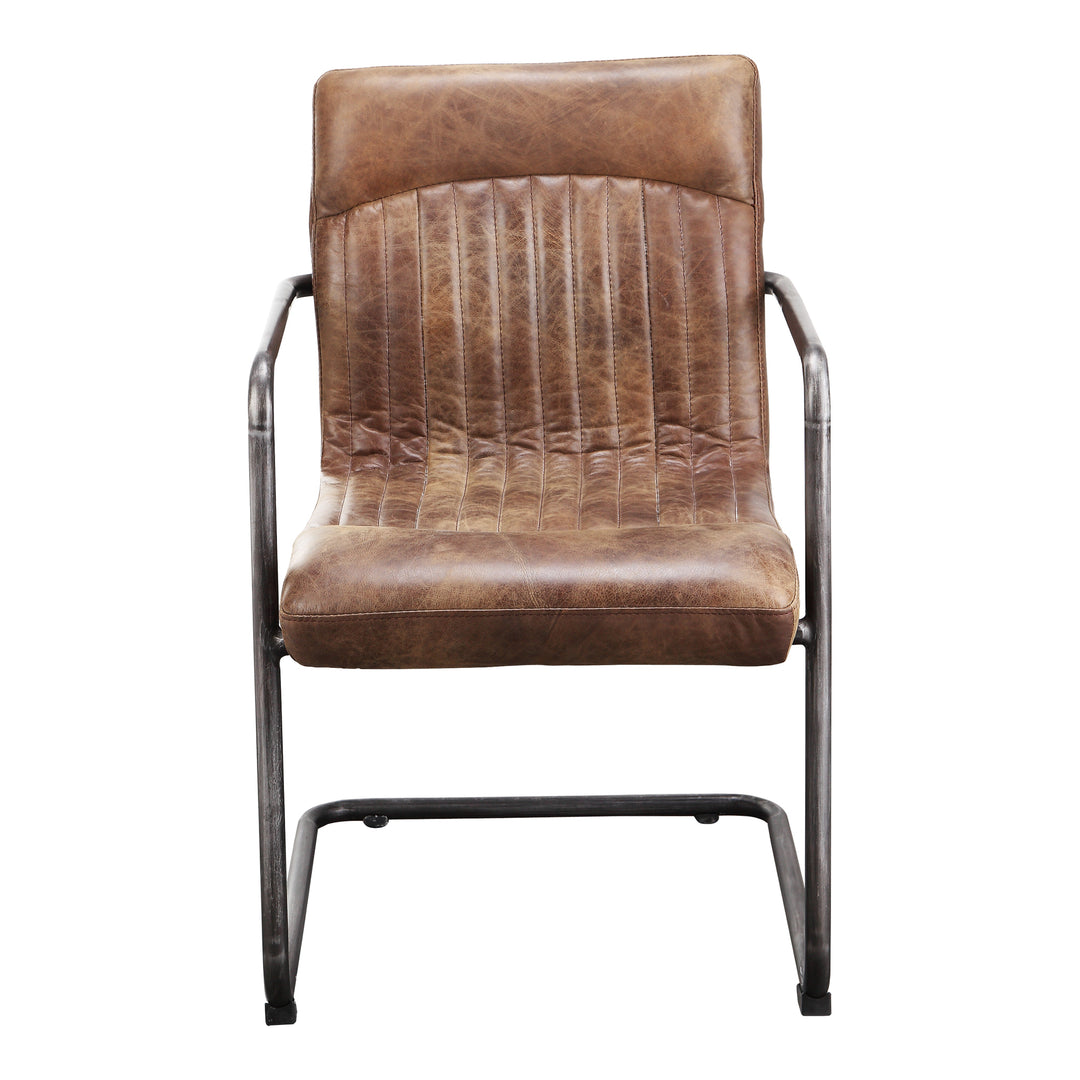 Moe's Home Collection - Ansel Arm Chair Grazed Brown Leather - Set of 2 - PK-1052-03 | American Home Furniture