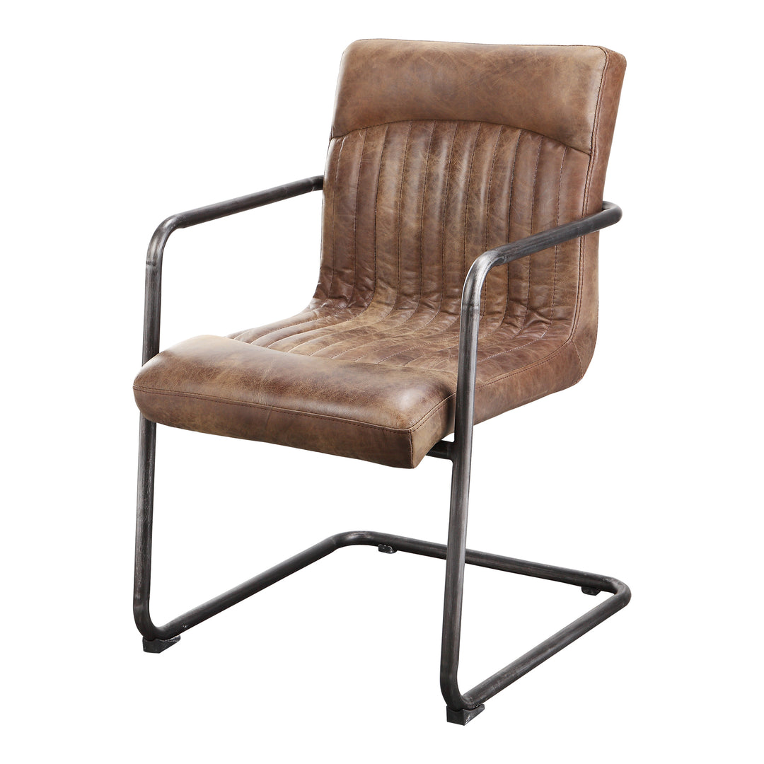 Moe's Home Collection - Ansel Arm Chair Grazed Brown Leather - Set of 2 - PK-1052-03 | American Home Furniture
