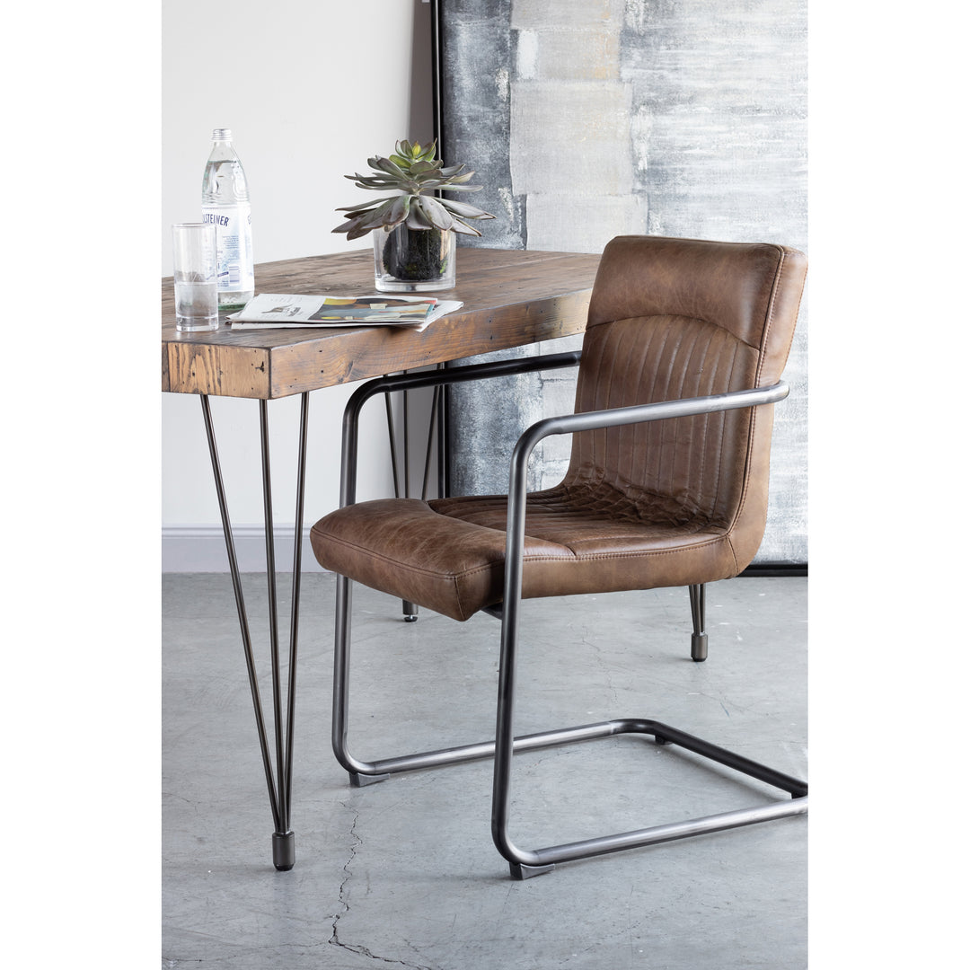 Moe's Home Collection - Ansel Arm Chair Grazed Brown Leather - Set of 2 - PK-1052-03 | American Home Furniture