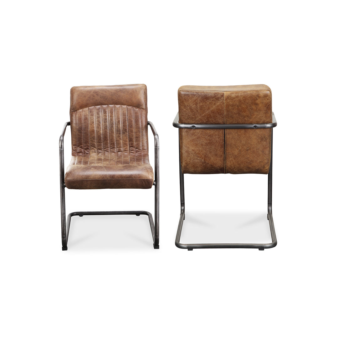 Moe's Home Collection - Ansel Arm Chair Grazed Brown Leather - Set of 2 - PK-1052-03 | American Home Furniture
