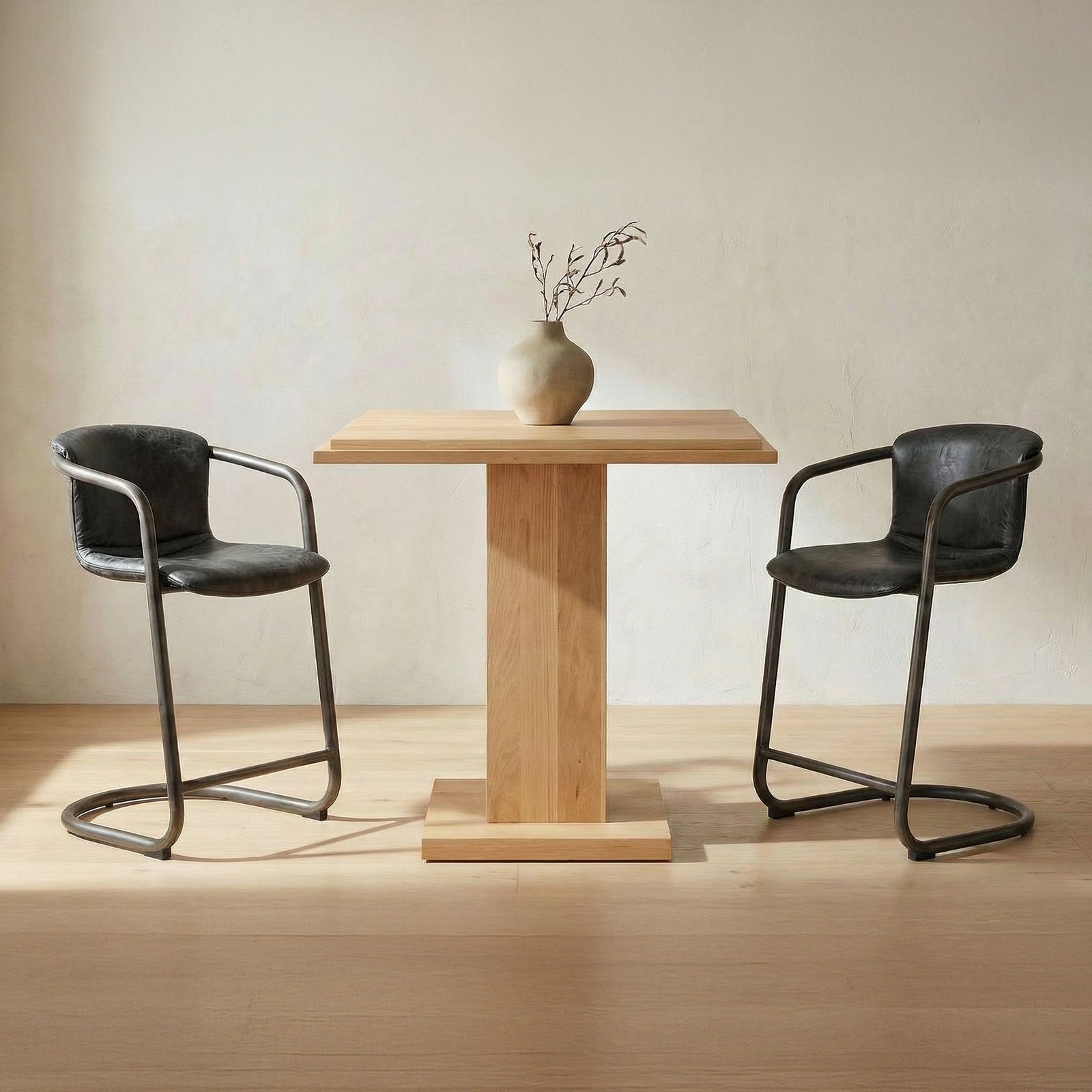 Moe's Home Collection - Freeman Barstool Onyx Black Leather  - Set Of Two - PK-1060-02 | American Home Furniture