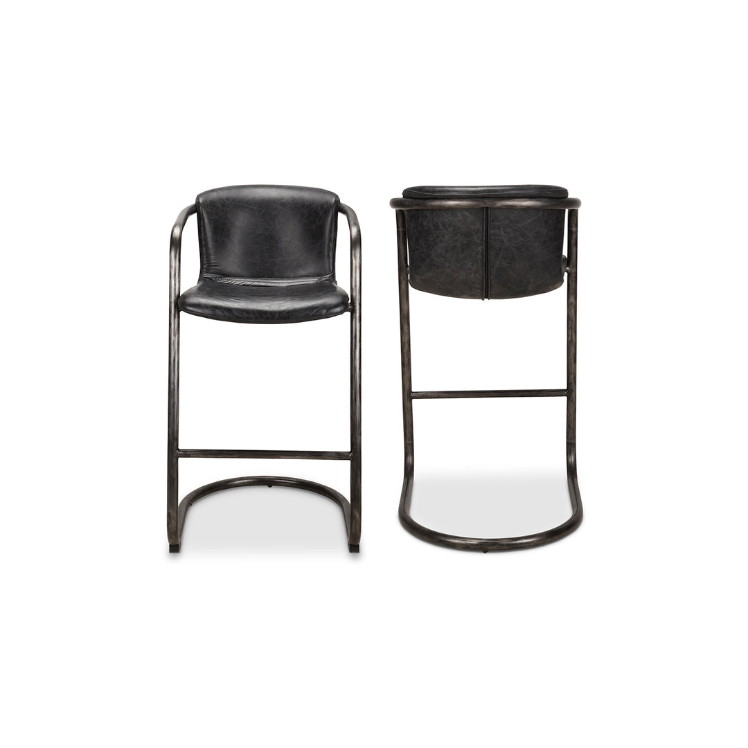 Moe's Home Collection - Freeman Barstool Onyx Black Leather  - Set Of Two - PK-1060-02 | American Home Furniture