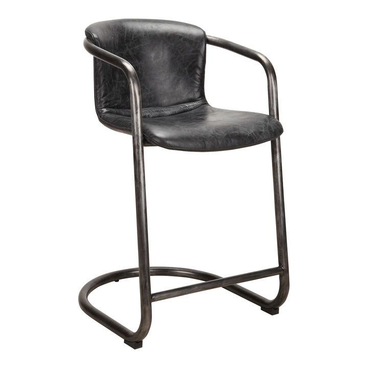 Moe's Home Collection - Freeman Counter Stool Onyx Black Leather  - Set Of Two - PK-1061-02 | American Home Furniture