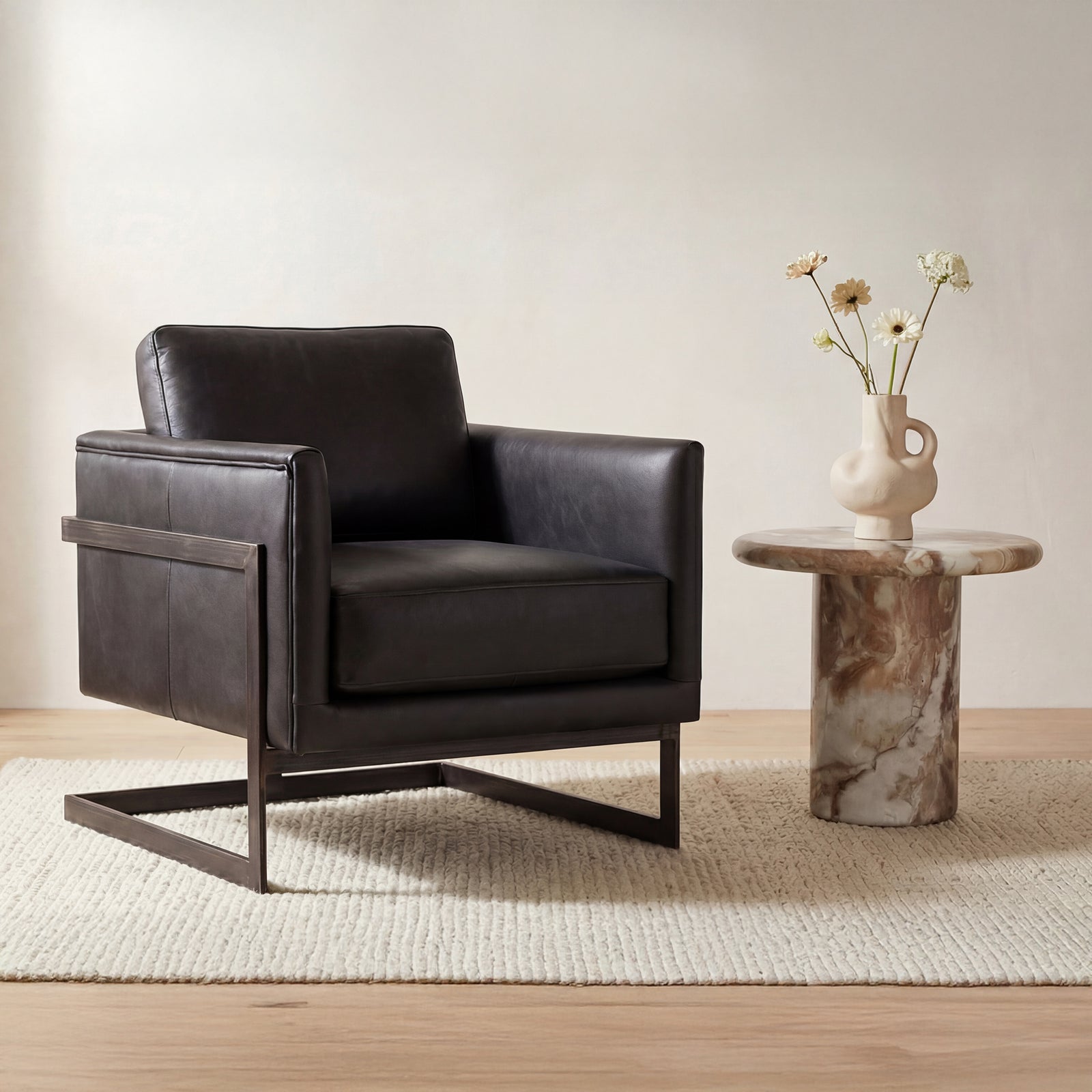 Moe's Home Collection - Luxley Club Chair Onyx Black Leather - PK-1082-02 | American Home Furniture