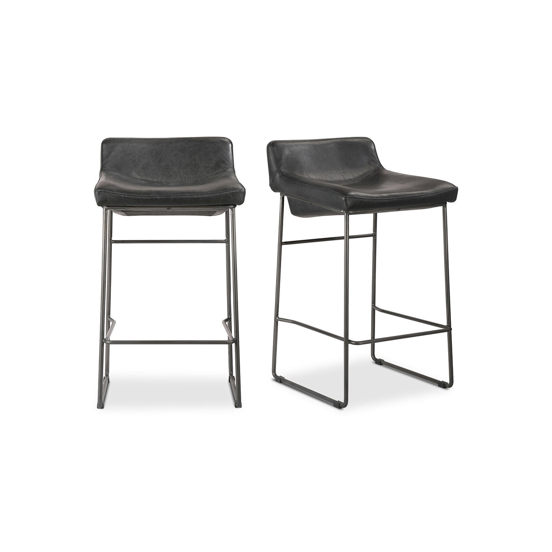 Moe's Home Collection - Starlet Counter Stool Onyx Black Leather  - Set Of Two - PK-1106-02 | American Home Furniture