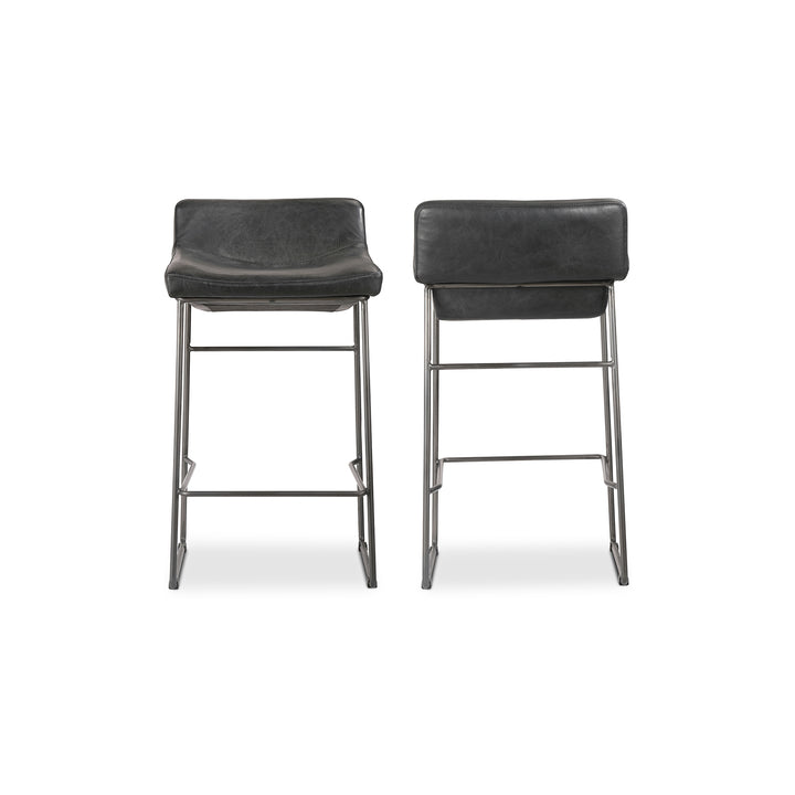 Moe's Home Collection - Starlet Counter Stool Onyx Black Leather  - Set Of Two - PK-1106-02 | American Home Furniture
