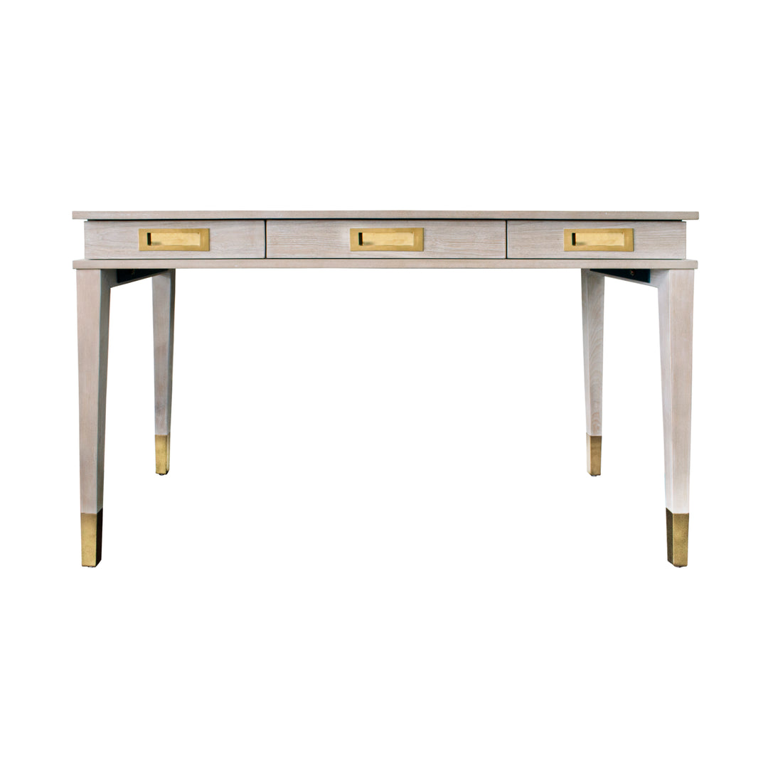 Three Drawer Desk With Brass Details In Cerused Oak

 - PLATO CO