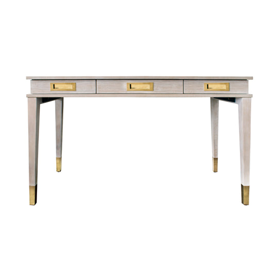 Three Drawer Desk With Brass Details In Cerused Oak

 - PLATO CO