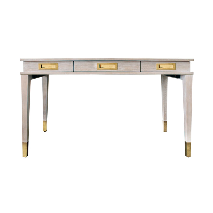 Three Drawer Desk With Brass Details In Cerused Oak

 - PLATO CO