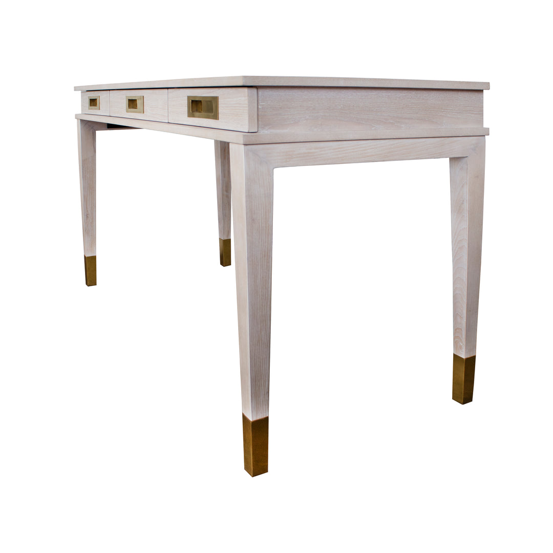 Three Drawer Desk With Brass Details In Cerused Oak

 - PLATO CO