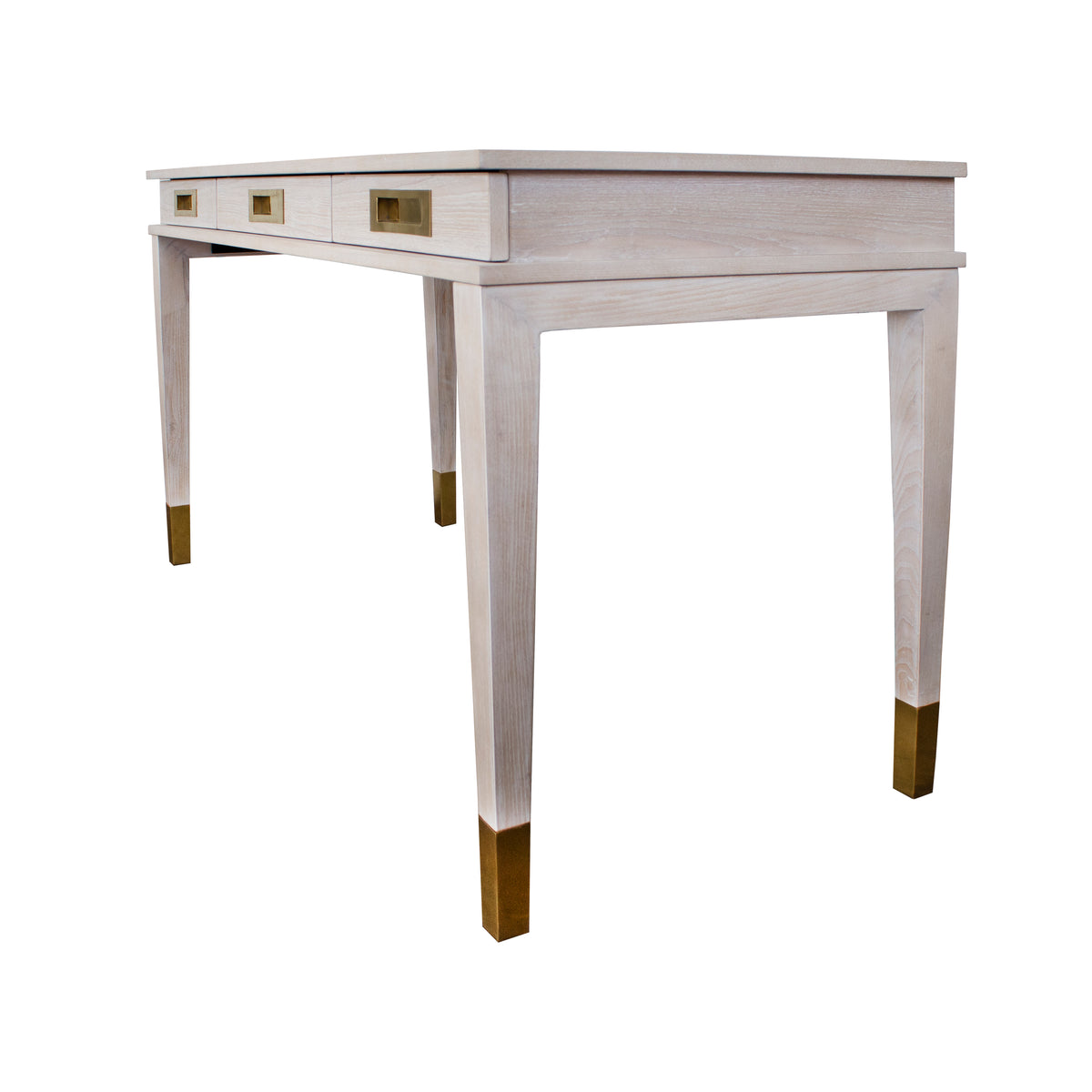 Three Drawer Desk With Brass Details In Cerused Oak

 - PLATO CO