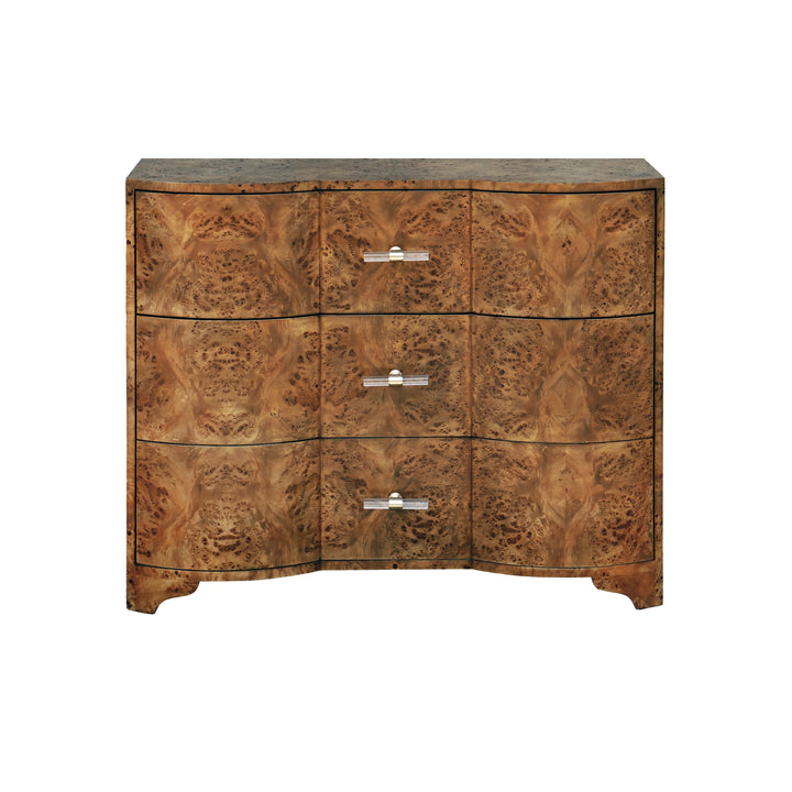 3 Drawer Chest In Dark Burl Wood With Acrylic Hardware - PLYMOUTH DBW