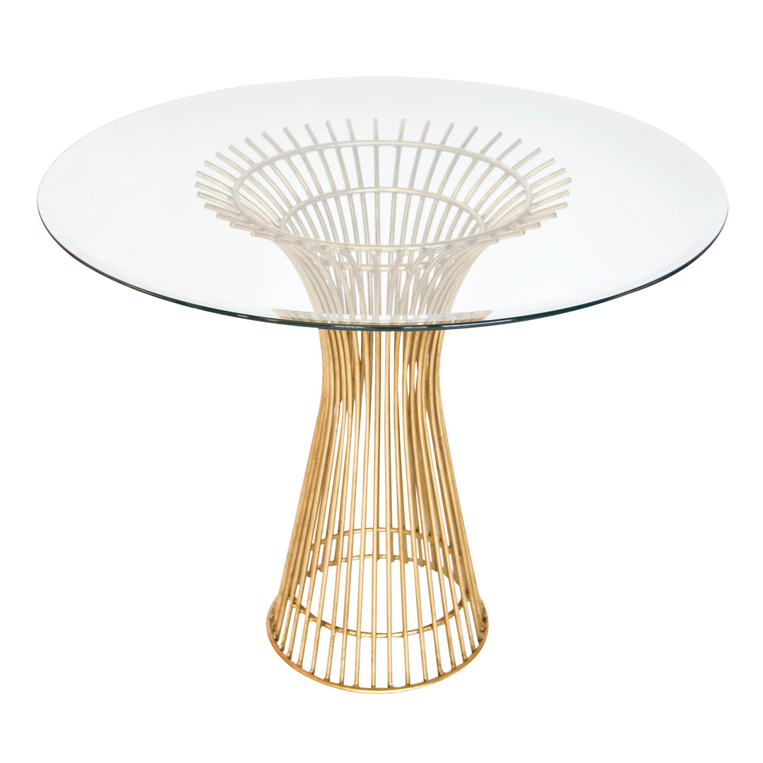 Gold Lf Iron Table Base W 42"D Bvld Glass - POWELL 42