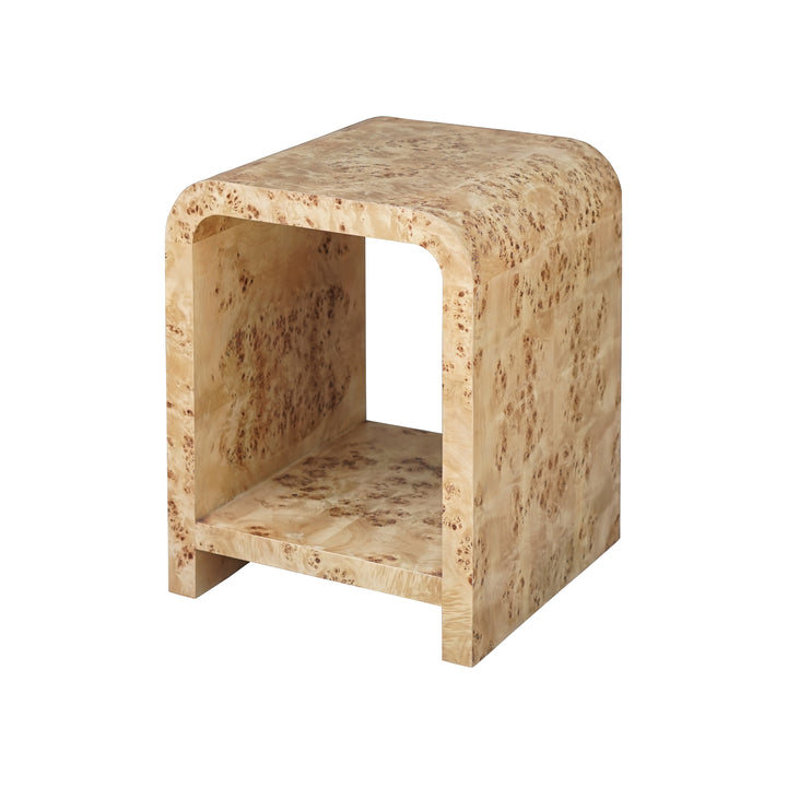 Waterfall Edge Two Tier Side Table In Burl Wood - PUTNAM BW