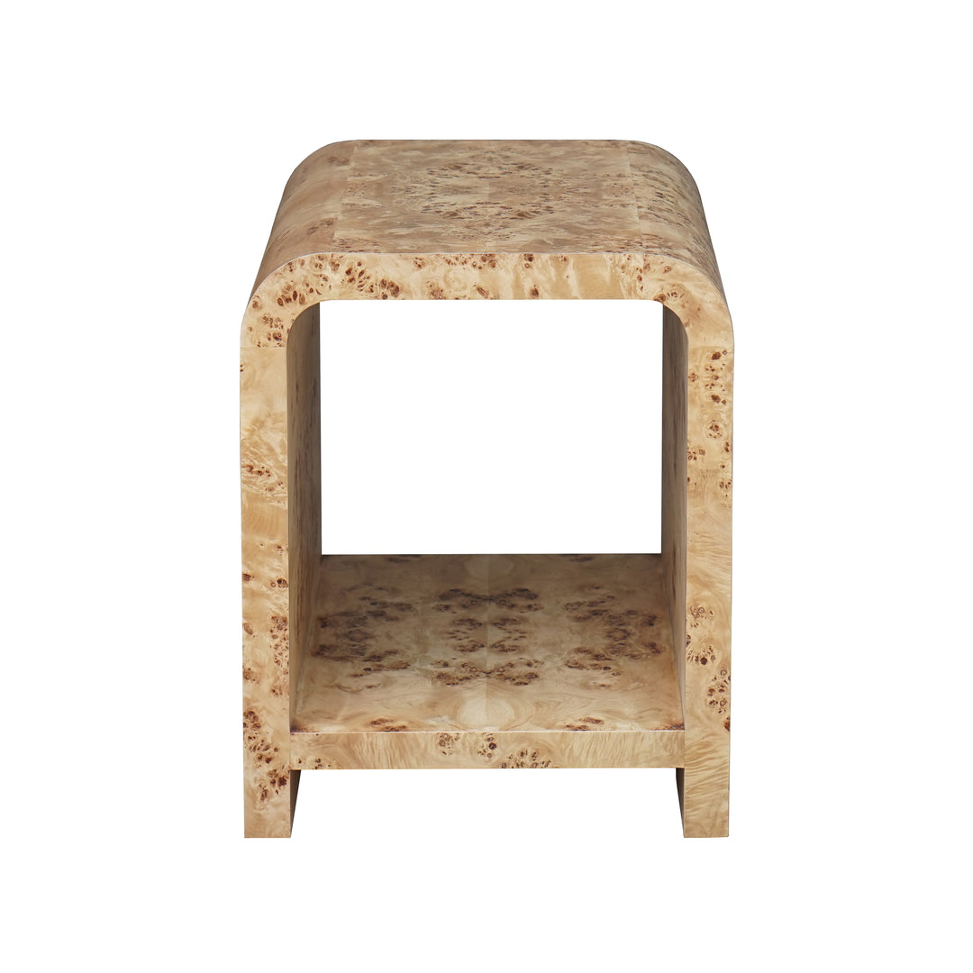 Waterfall Edge Two Tier Side Table In Burl Wood - PUTNAM BW