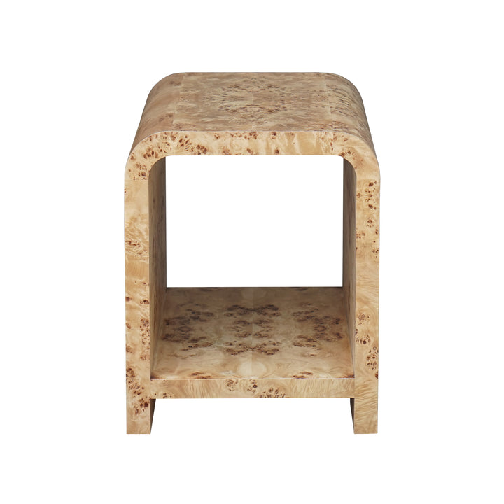 Waterfall Edge Two Tier Side Table In Burl Wood - PUTNAM BW