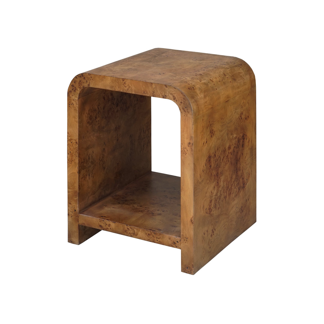 Waterfall Edge Two Tier Side Table In Dark Burl Wood - PUTNAM DBW