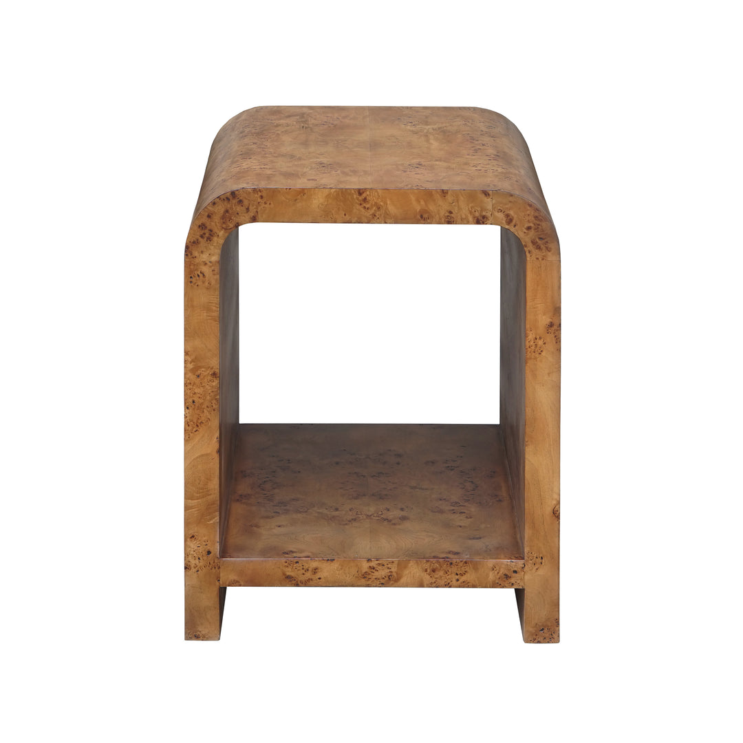 Waterfall Edge Two Tier Side Table In Dark Burl Wood - PUTNAM DBW