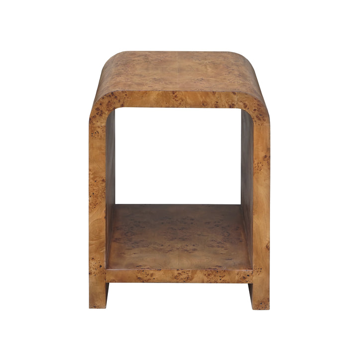 Waterfall Edge Two Tier Side Table In Dark Burl Wood - PUTNAM DBW