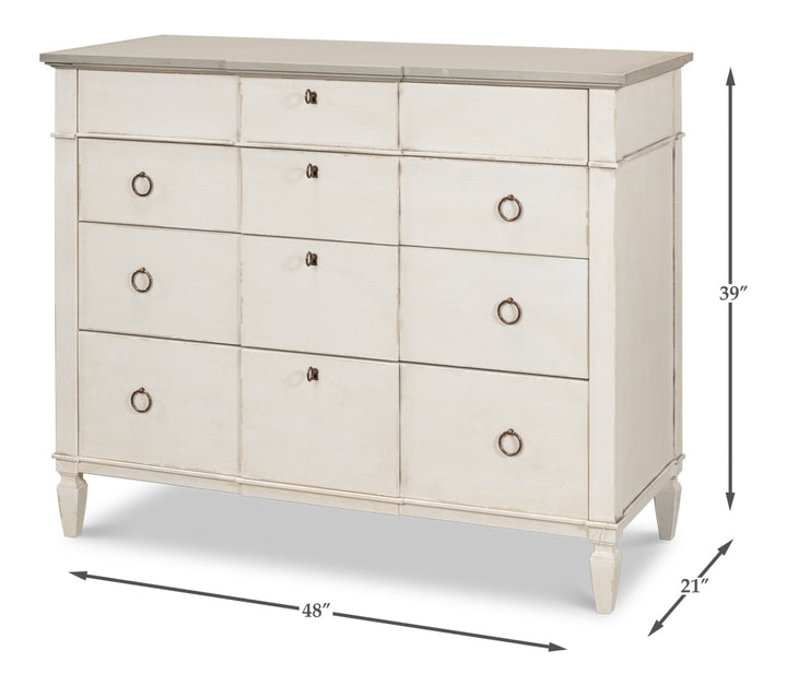 American Home Furniture | Sarreid - Azzalene Dresser Stucco Wht - Grey Quartz