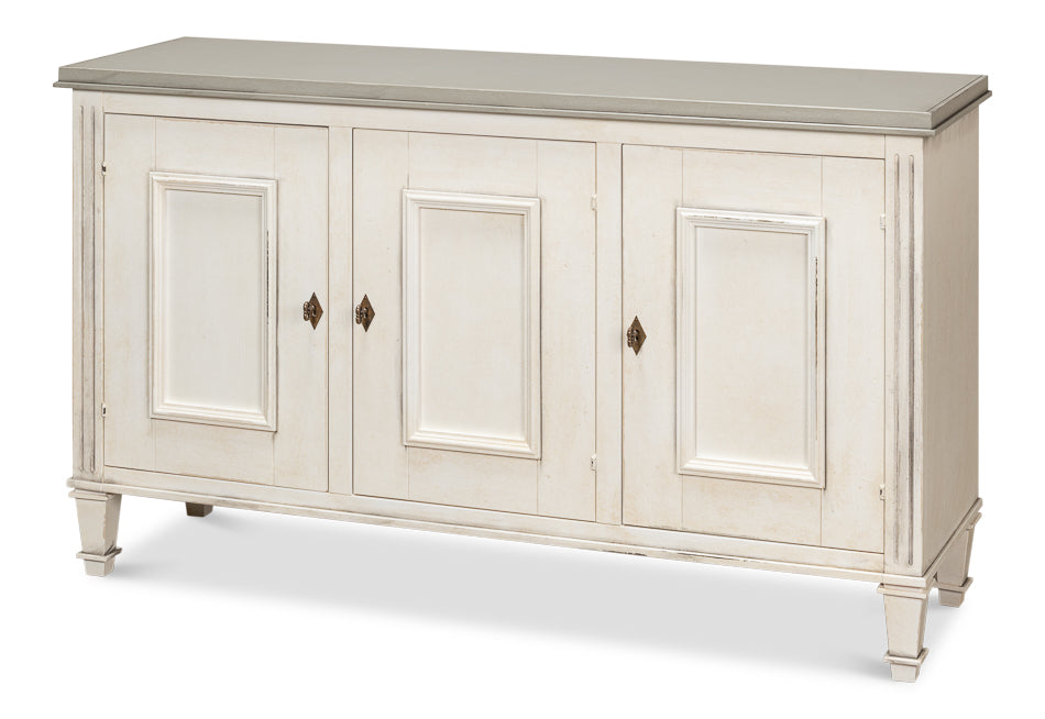 American Home Furniture | Sarreid - Louis Xvi Buffet White/White Gray Quartz