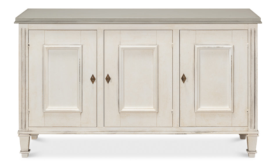 American Home Furniture | Sarreid - Louis Xvi Buffet White/White Gray Quartz