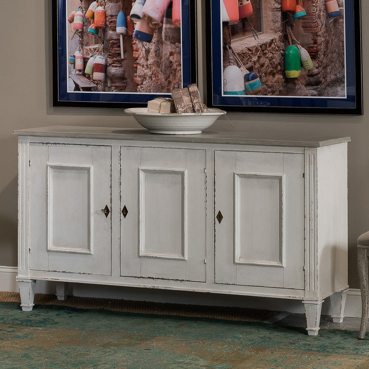 American Home Furniture | Sarreid - Louis Xvi Buffet White/White Gray Quartz