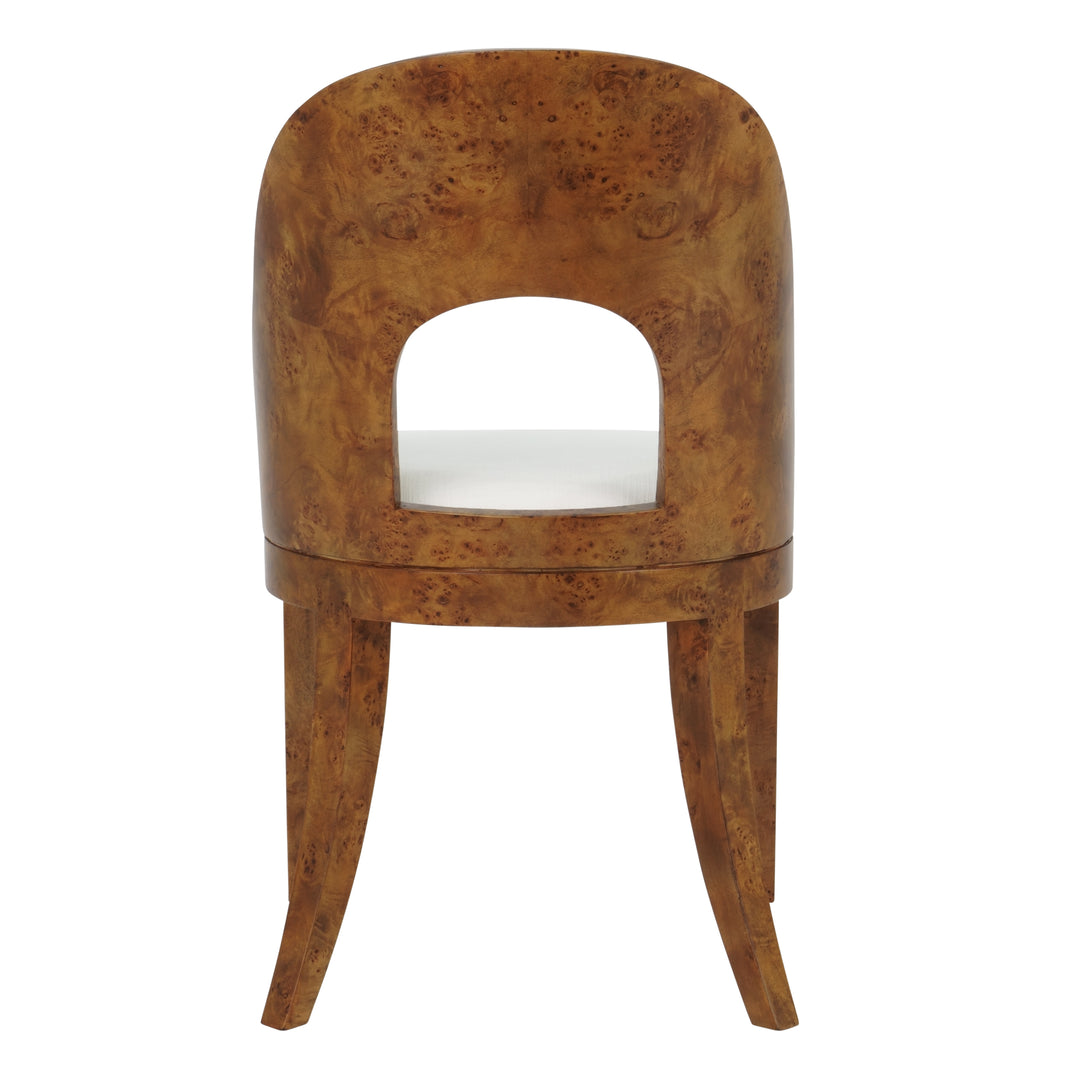 Curved Back Wooden Dining Chair In Dark Burl Wood With Performance White Linen Upholstery - RAFFERTY DBW