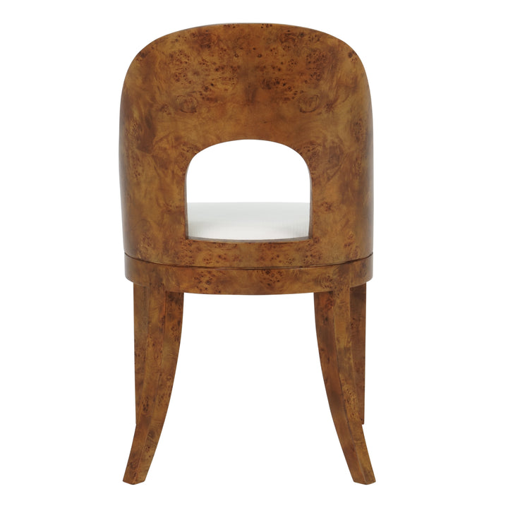 Curved Back Wooden Dining Chair In Dark Burl Wood With Performance White Linen Upholstery - RAFFERTY DBW