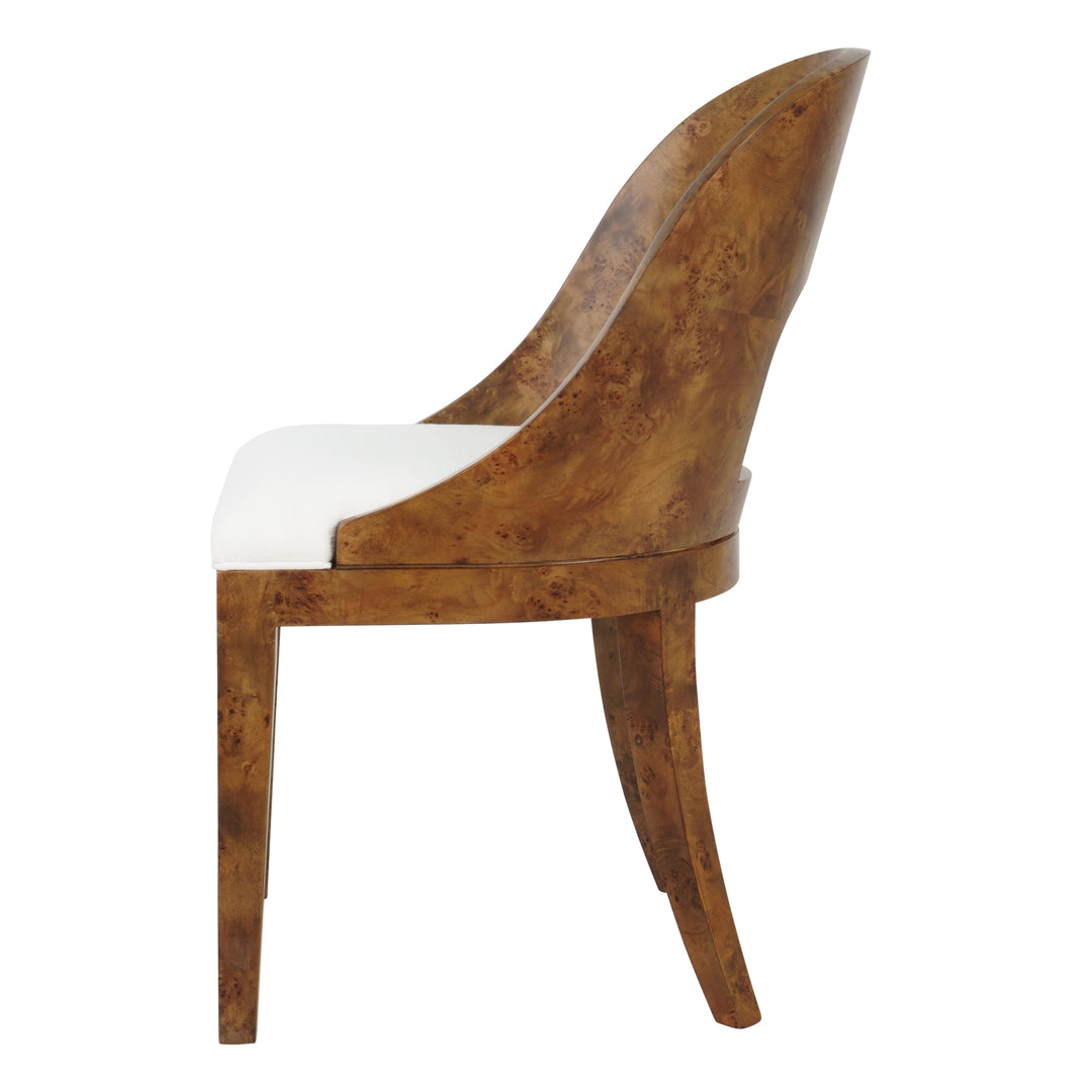 Curved Back Wooden Dining Chair In Dark Burl Wood With Performance White Linen Upholstery - RAFFERTY DBW