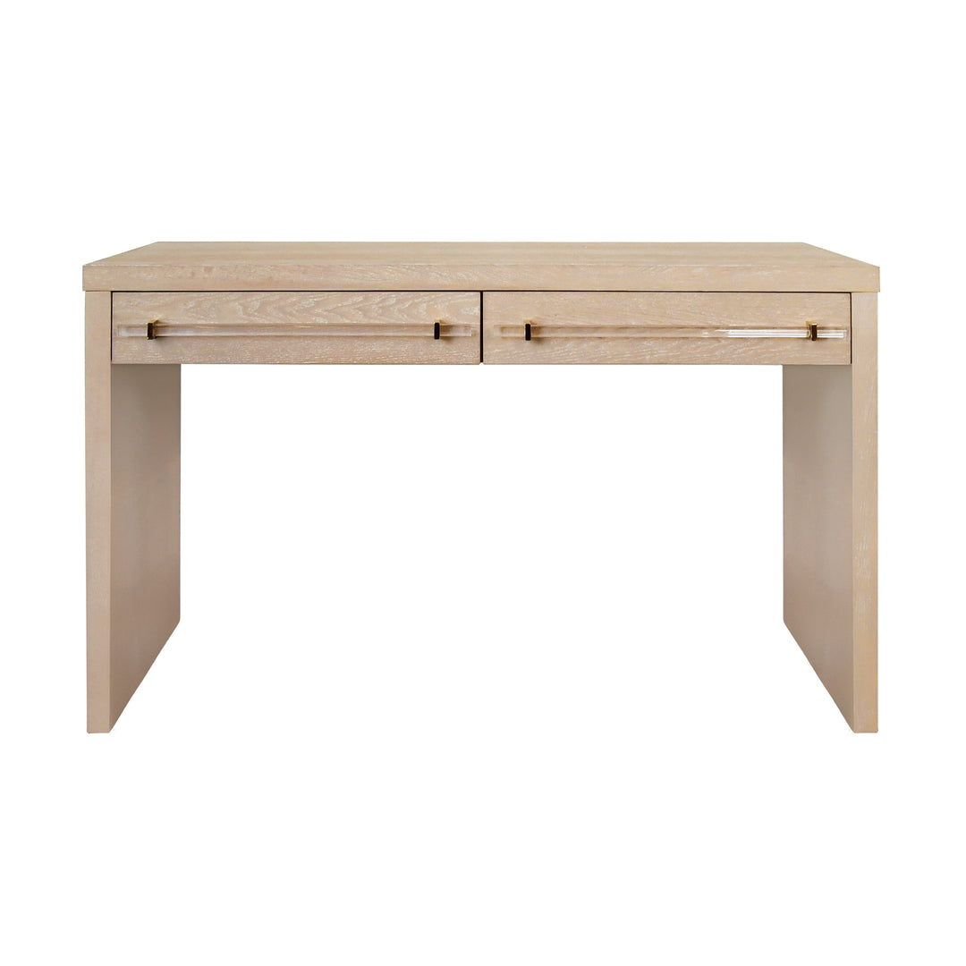 Waterfall Two Drawer Desk With Brass And Acrylic Hardware In Cerused Oak - RALPH CO