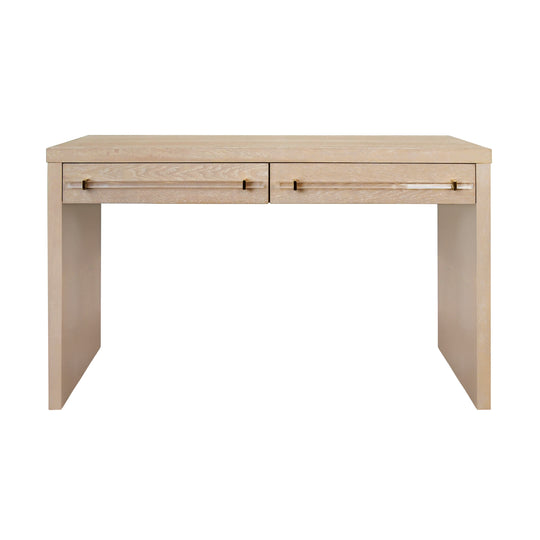 Waterfall Two Drawer Desk With Brass And Acrylic Hardware In Cerused Oak - RALPH CO